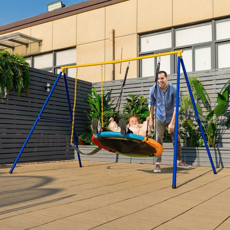 Infans Swing Frame Stand With 2 Swing Set Swing Sets For Backyard W/Ground Stakes