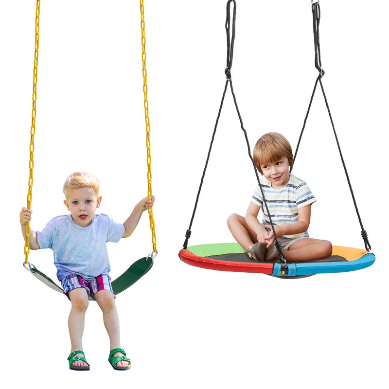 Infans Swing Frame Stand With 2 Swing Set Swing Sets For Backyard W/Ground Stakes