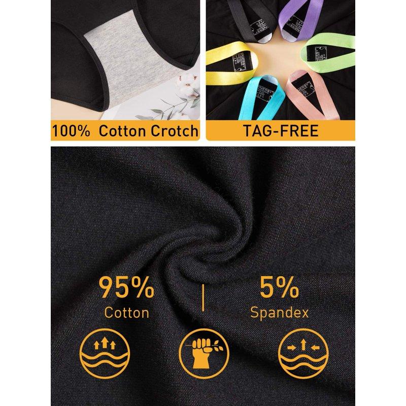 INNERSY Underwear For Women Black Cotton Hipster Panties Sport Underwear 6- Pack (Large Black With Colorful Waistbands)