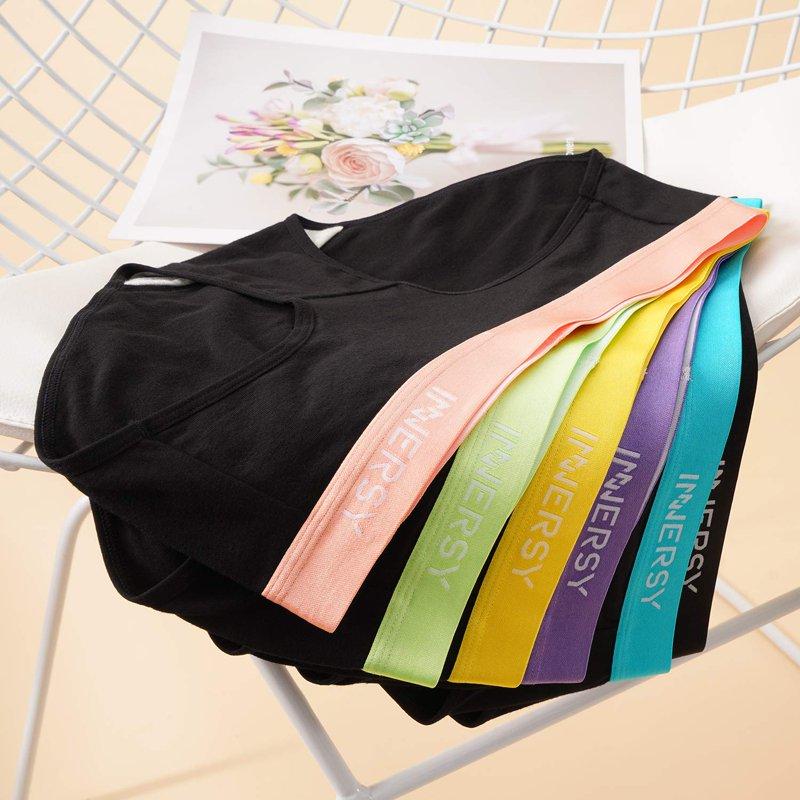 INNERSY Underwear For Women Black Cotton Hipster Panties Sport Underwear 6- Pack (Large Black With Colorful Waistbands)