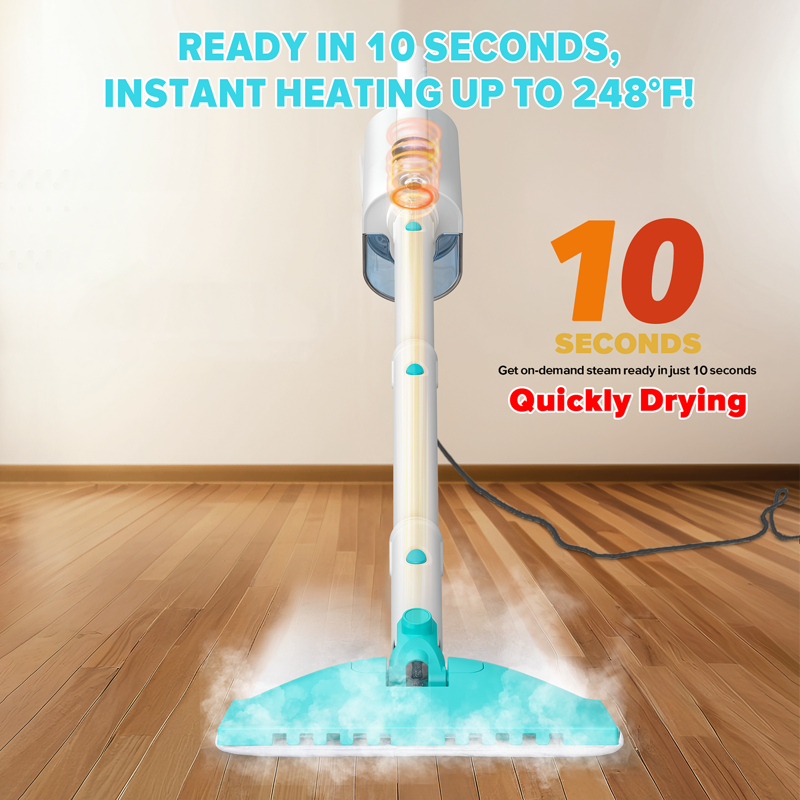 INSE Steam Mop All-in-One Scrubbing And Sanitizing Detachable Floor Steamer 11 Accessories For Upholstery Carpet & Furniture Green