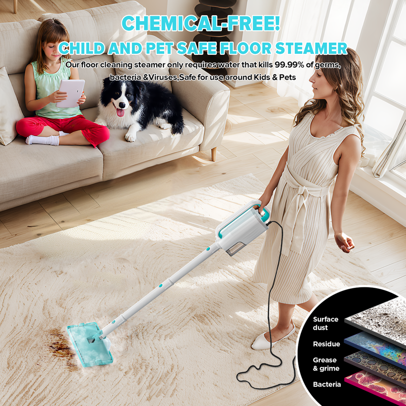 INSE Steam Mop All-in-One Scrubbing And Sanitizing Detachable Floor Steamer 11 Accessories For Upholstery Carpet & Furniture Green