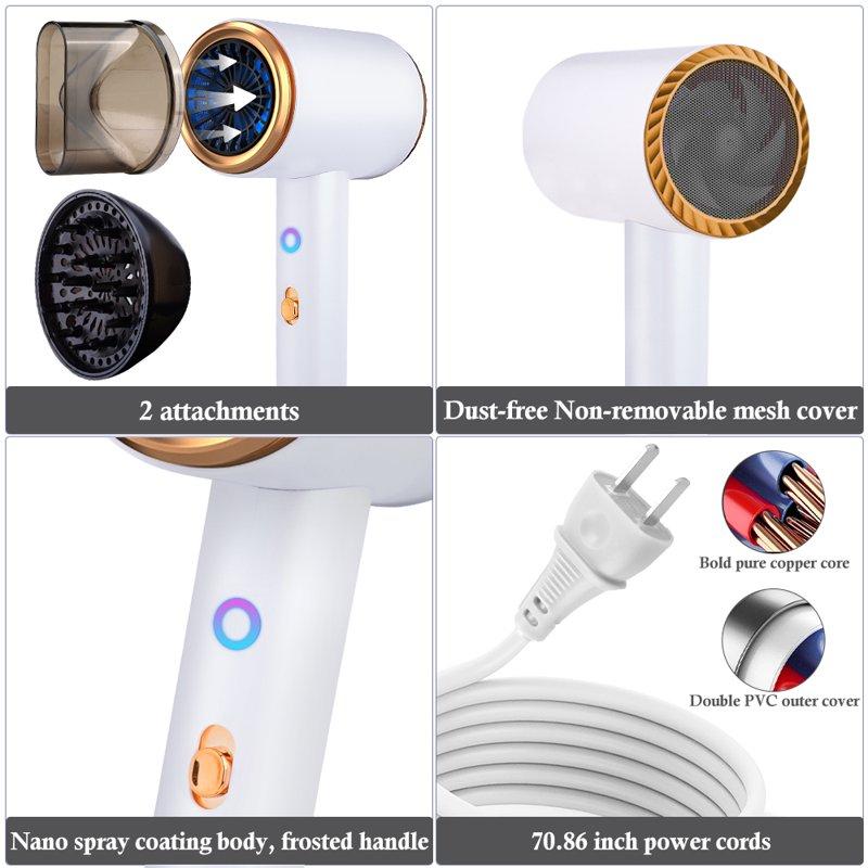 Ionic Hair Dryer 2100W Professional Blow Dryer Negative Ion Technolog Drying With 3 Heating 2 Speed 2 Nozzle For Home Salon Travel