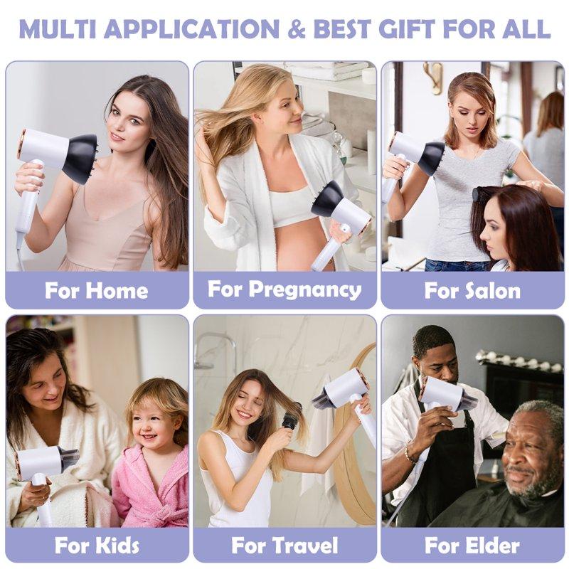 Ionic Hair Dryer 2100W Professional Blow Dryer Negative Ion Technolog Drying With 3 Heating 2 Speed 2 Nozzle For Home Salon Travel