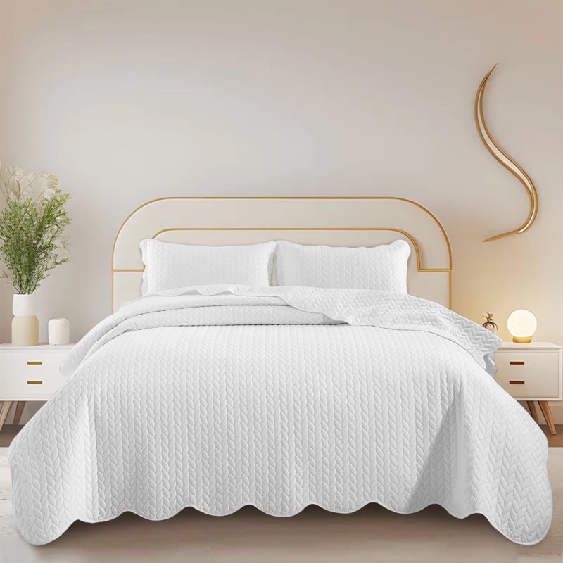 IR Imperial Rooms 2 Piece Microfiber Quilt Reversible Bedding Soft 1 Bedspread & 1 Pillow Shams White Color Twin