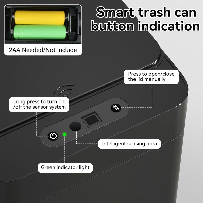 IRINNA 2Pack Bathroom Small Trash Can With Lid 2.6 Gallon Touchless Automatic Garbage Can Slim Waterproof Motion Sensor Smart Trash Bin For Bedroom Office Kitchen Living Room (Black)
