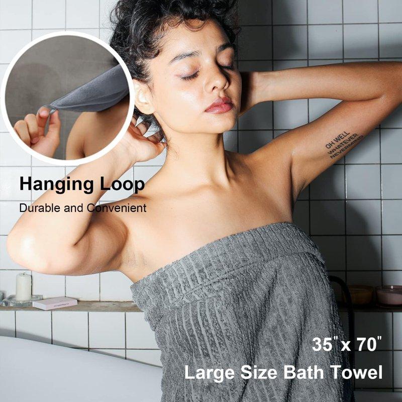 Jessy Home 4 Pack Dark Gray Stripe Large Bath Towels Set Oversized Microfiber Bath Sheet Soft Towel Set