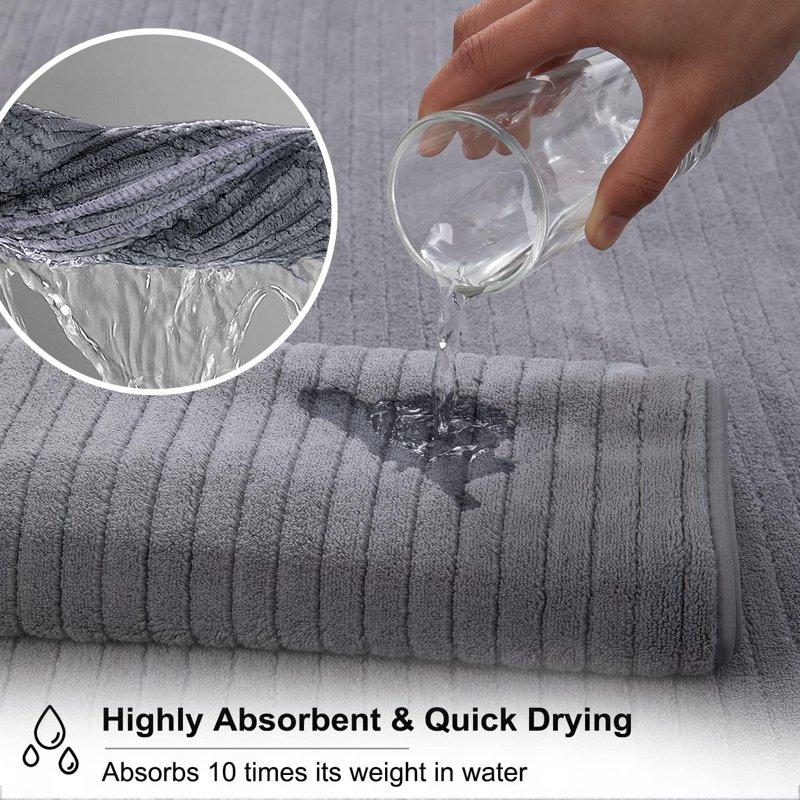 Jessy Home 4 Pack Dark Gray Stripe Large Bath Towels Set Oversized Microfiber Bath Sheet Soft Towel Set