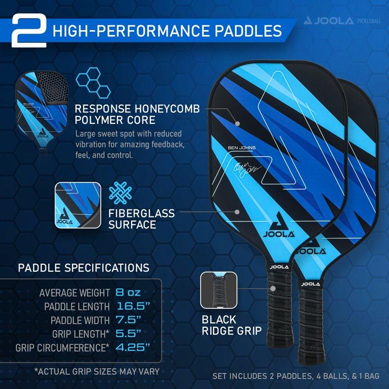 JOOLA Ben Johns Blue Lightning Pickleball Set 2 Paddles Paddle Bag 4 Balls Blue