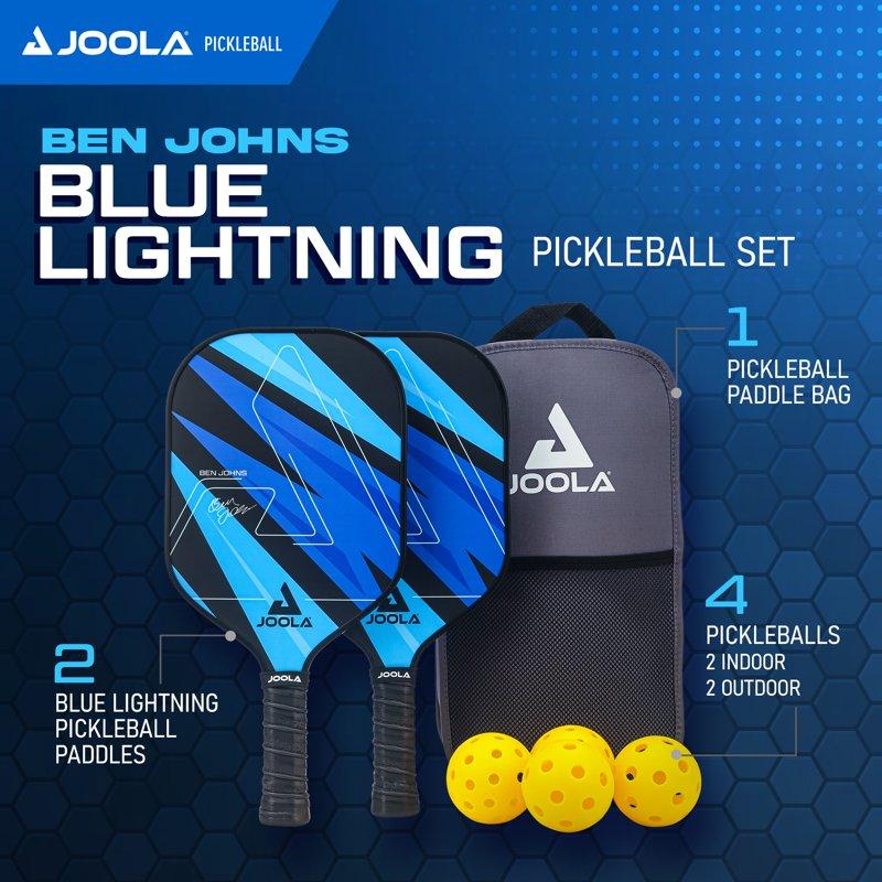JOOLA Ben Johns Blue Lightning Pickleball Set 2 Paddles Paddle Bag 4 Balls Blue