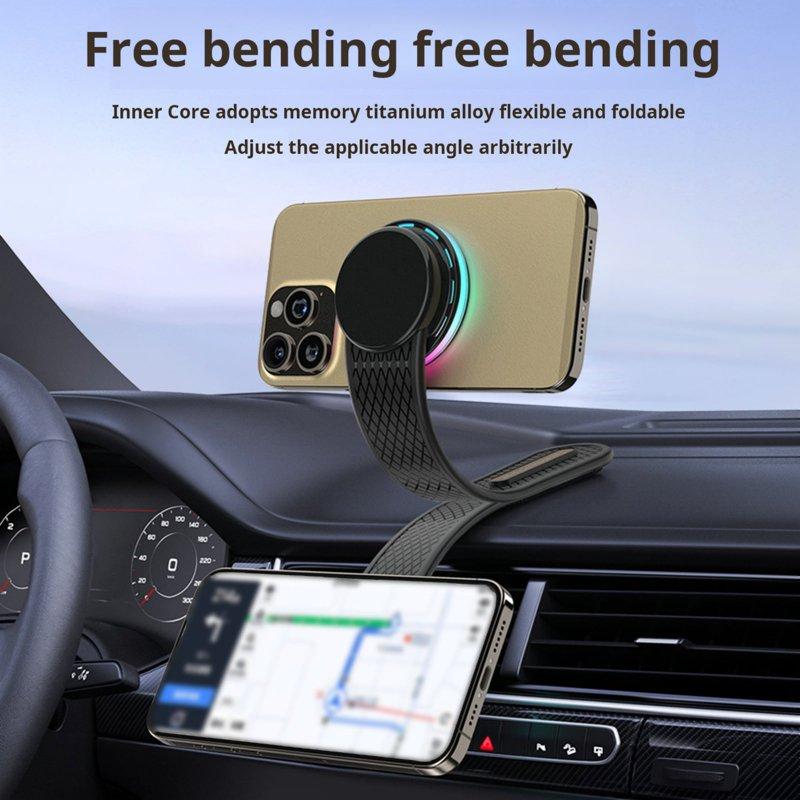 Jous 15W Only For IPhone MagSafe Car Mount Charger 360% Adjustable Aluminum Alloy Arm Relocatable Car Phone Holder Magnetic Wireless Fast Charging Cell Phone Holder For All Car Models Black