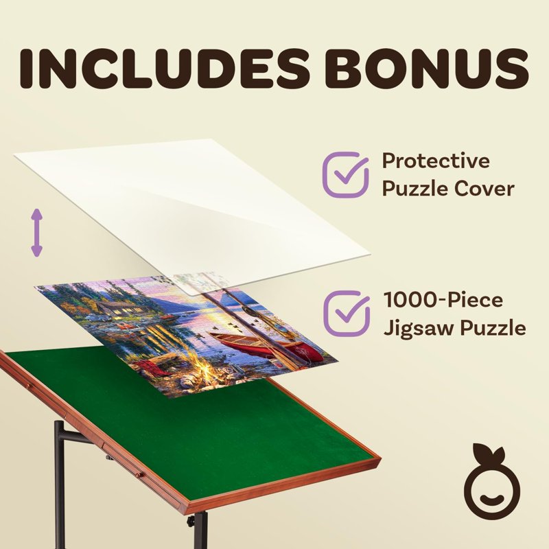 JoyBerri Jigsaw Puzzle Table With Drawers – Adjustable Puzzle Board For 1500 Pieces Portable Puzzle Table With Legs Wheels & Bonus 1000 Puzzles - Green