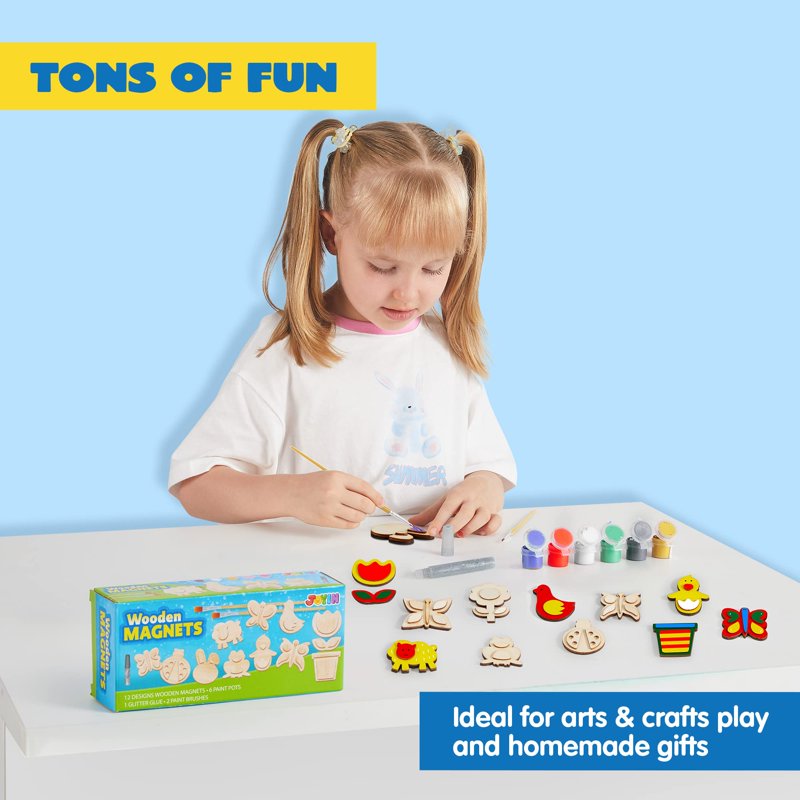 Joyfy 12-Piece Wooden Magnet Painting Art & Craft Kits For Kids Wood Craft Kits For Toddlers Party Favors For Easter