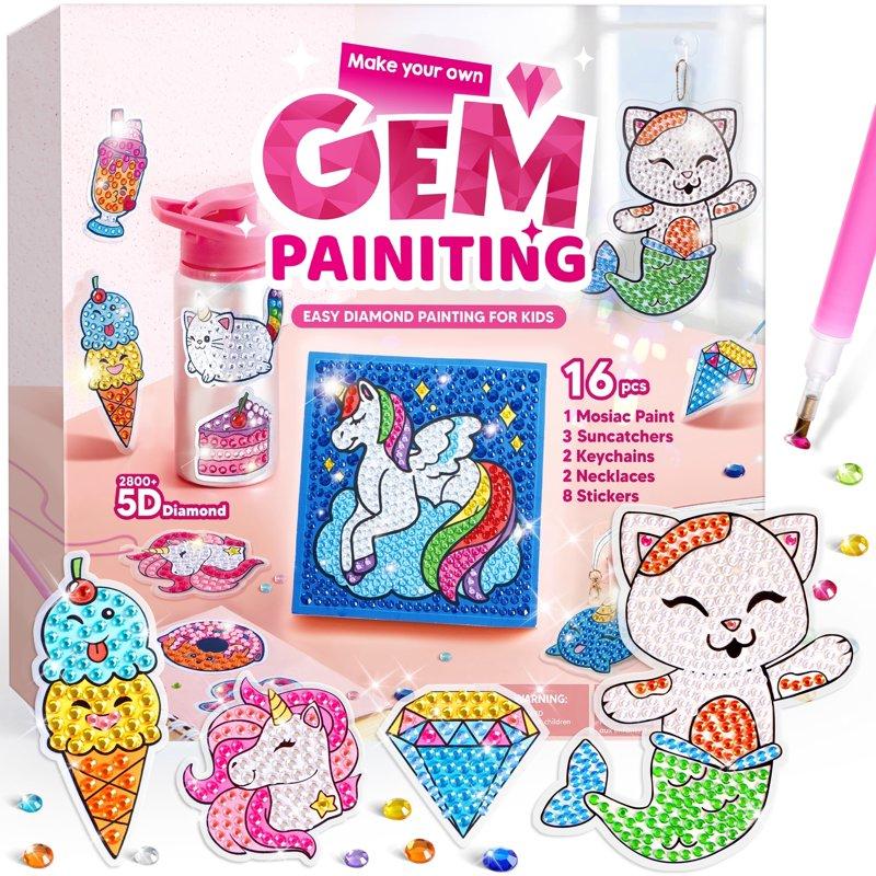 Joyfy 16 Projects Big Gem Art 5D Gem Painting Activities Kits for Kids Diamond Arts And Crafts Gift for Girls 6-12