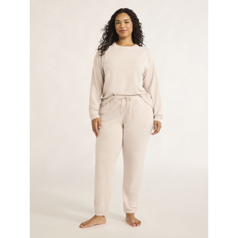 Joyspun Women's and Women’s Plus French Terry Sweatshirt and Joggers Set 2-Piece Sizes XS to 3X