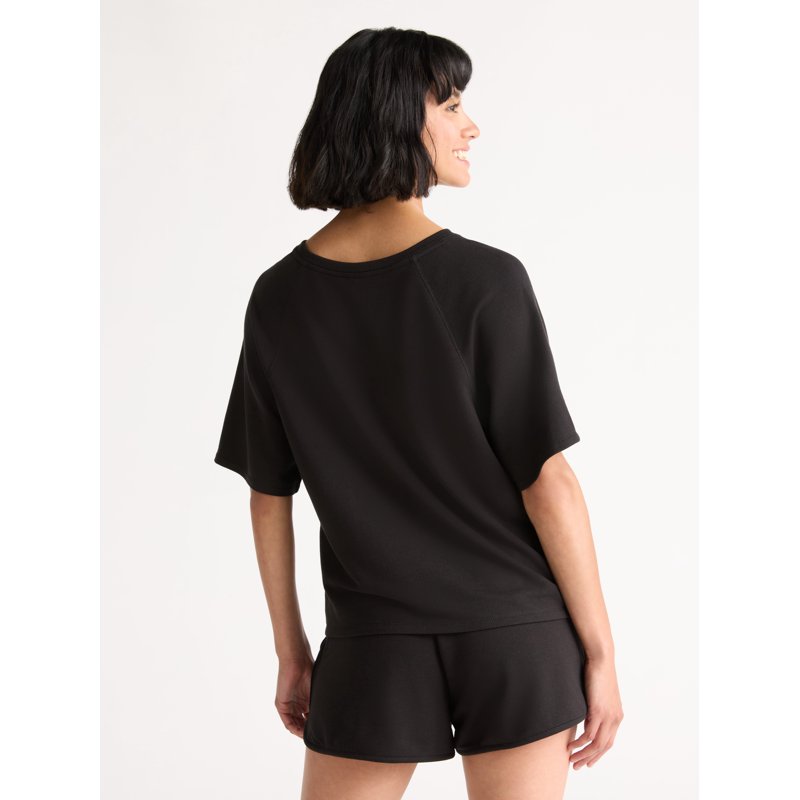 Joyspun Women's French Terry Short Sleeve Top And Shorts Pajama Set 2-Piece Sizes XS-3X