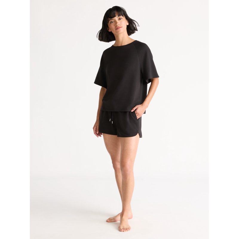 Joyspun Women's French Terry Short Sleeve Top And Shorts Pajama Set 2-Piece Sizes XS-3X