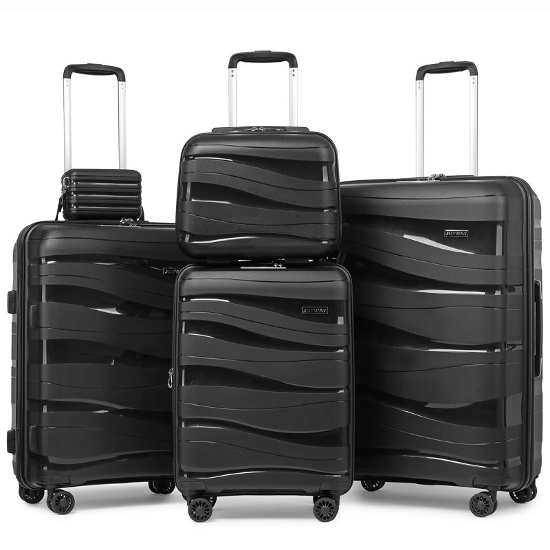 Joyway 5-Piece Luggage Set PP Hardshell Spinner Suitcase with TSA Lock - (Expandable Carry-On 20 Inch) (24 Inch 28 Inch) for School Travel Weekend - Black