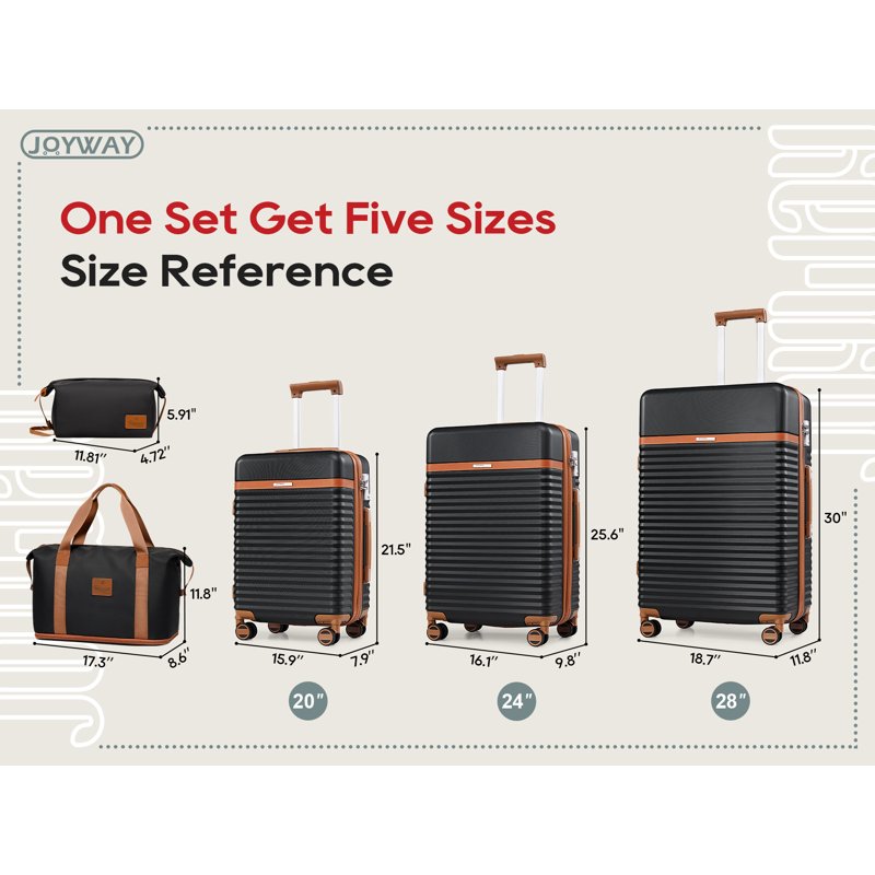 Joyway - 5-Piece Luggage Sets ABS Hardside Spinner Luggage -(Expandable Suitcase20"24")28-in Checked Luggage-Black