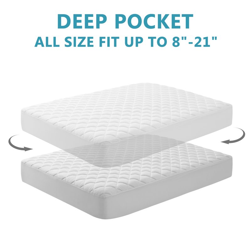 JPHOME Queen Size Quilted Fitted Mattress Pad Cover 100% Waterproof Mattress Protector Deep Pocket Fitted 8" - 21" Breathable & Noiseless Soft And Comfortable (60" X 80" White)