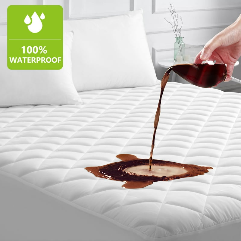 JPHOME Queen Size Quilted Fitted Mattress Pad Cover 100% Waterproof Mattress Protector Deep Pocket Fitted 8" - 21" Breathable & Noiseless Soft and Comfortable (60" x 80" White)