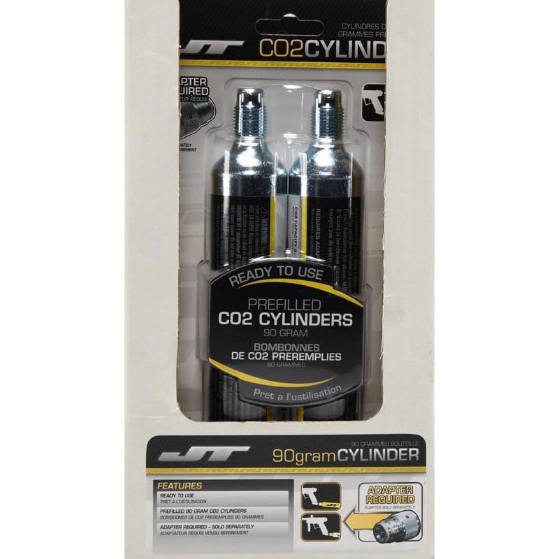 JT Paintball 90g Prefilled CO2 Tanks 2 Pack Great For Painball Airguns And Airbows