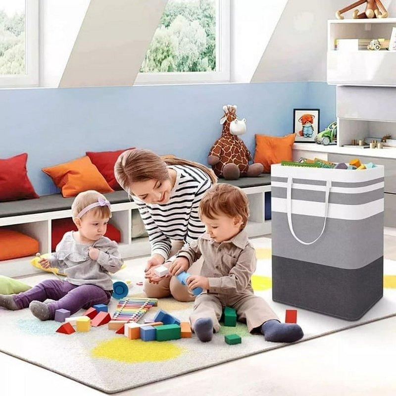 JUEMEL 2 Pack 75L Large Laundry Basket Freestanding Foldable Waterproof Cotton Linen Clothes Hamper For Clothes And Toy Storage Gradient Gray