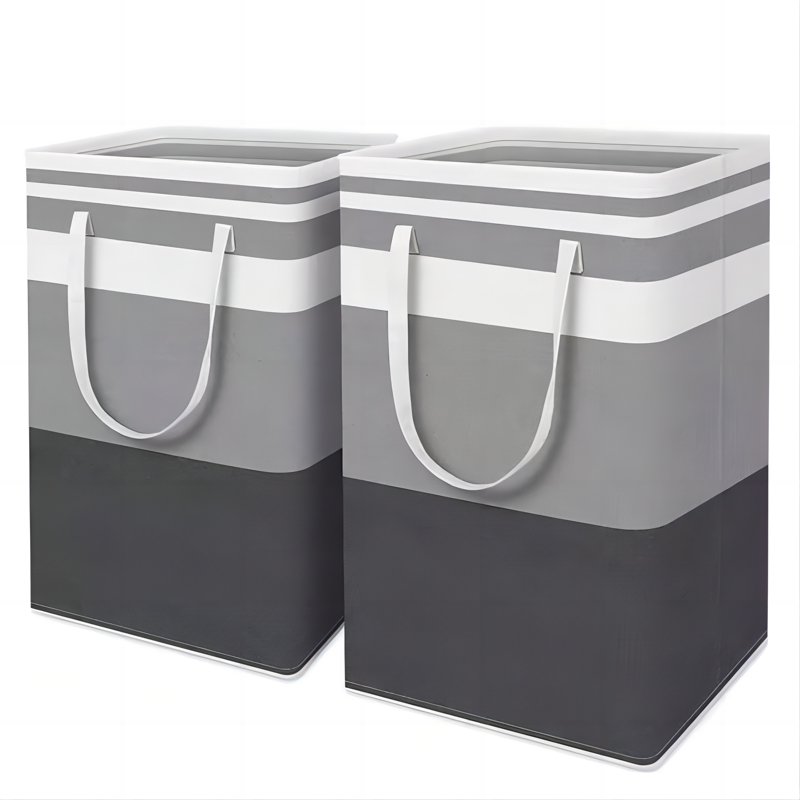 JUEMEL 2 Pack 75L Large Laundry Basket Freestanding Foldable Waterproof Cotton Linen Clothes Hamper for Clothes and Toy Storage Gradient Gray