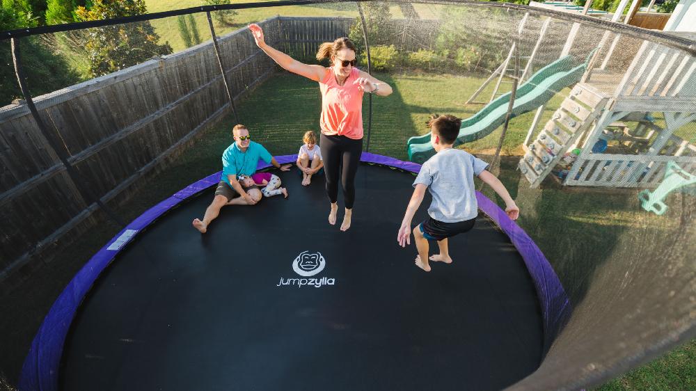 JUMPZYLLA Trampoline Outdoor With Enclosure And Ladder ASTM 14 Ft Black