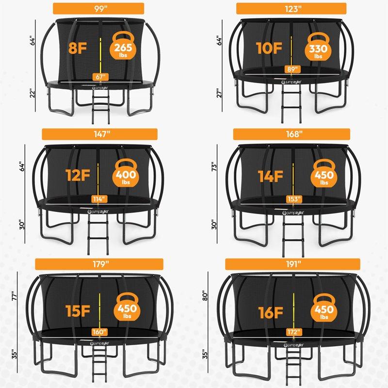 JUMPZYLLA Trampoline Outdoor With Enclosure And Ladder ASTM 14 Ft Black