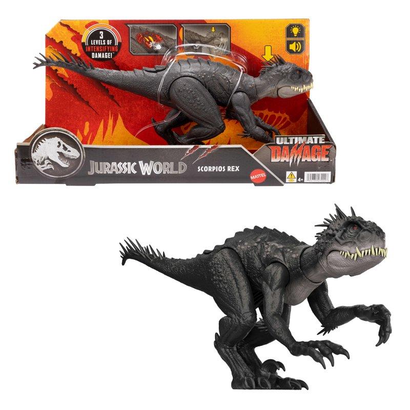 Jurassic World Ultimate Damage Scorpios Rex Dinosaur Toy Figure with Damage Light & Sound Toy