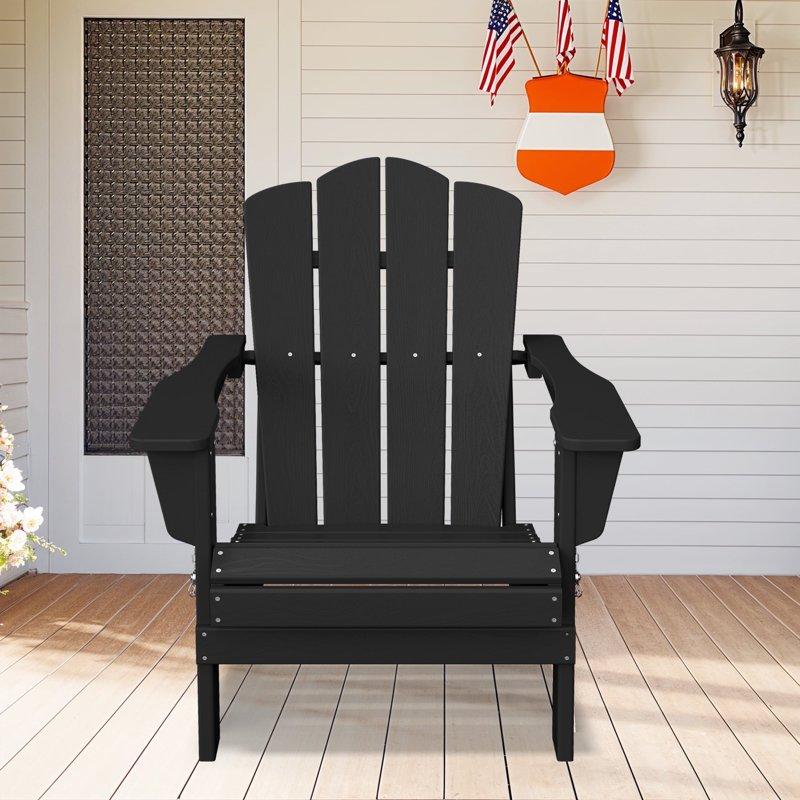 JUSTLET Adirondack Chair Plastic Folding Outdoor Patio Lawn Chairs Outside HDPE Chairs For Lawn Yard Black