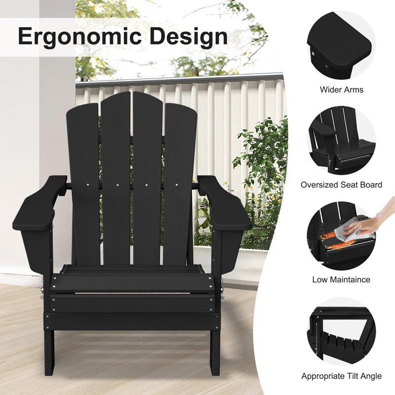 JUSTLET Adirondack Chair Plastic Folding Outdoor Patio Lawn Chairs Outside HDPE Chairs For Lawn Yard Black