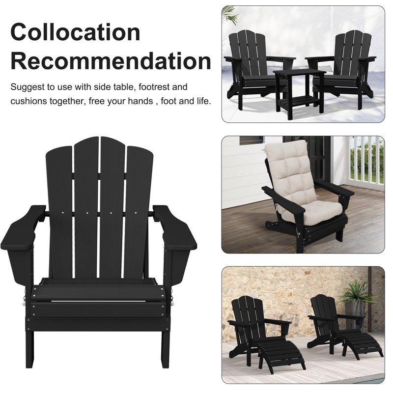 JUSTLET Adirondack Chair Plastic Folding Outdoor Patio Lawn Chairs Outside HDPE Chairs For Lawn Yard Black