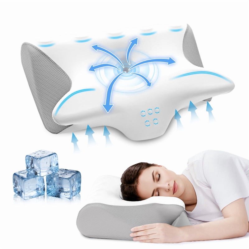 JUSTLET Cervical Neck Memory Foam Pillow for Neck and Shoulder Pain Relief Orthopedic Contour Support Pillow with Cooling Pillowcase for Side Back Stomach Sleepers White+Grey