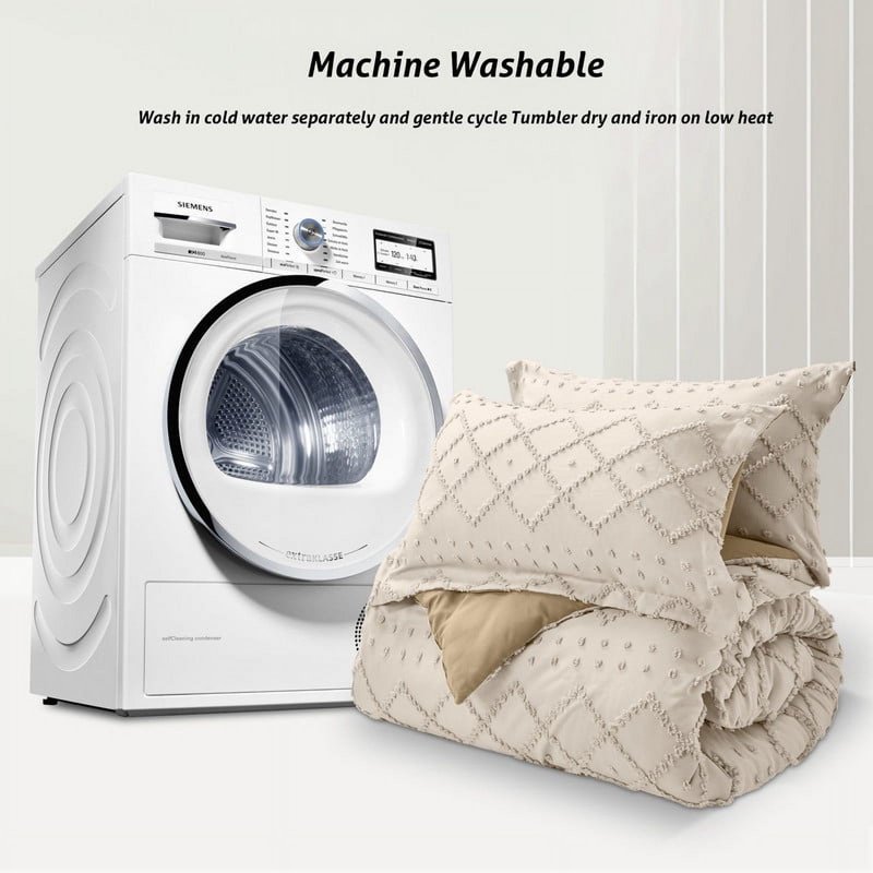 JUSTLET Comforter Set 7 Pieces Bed In A Bag Beige Reversible Tufted Bedding Set With Comforter Fitted Sheet Flat Sheet Pillow Shams Pillowcases Queen