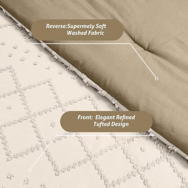 JUSTLET Comforter Set 7 Pieces Bed In A Bag Beige Reversible Tufted Bedding Set With Comforter Fitted Sheet Flat Sheet Pillow Shams Pillowcases Queen