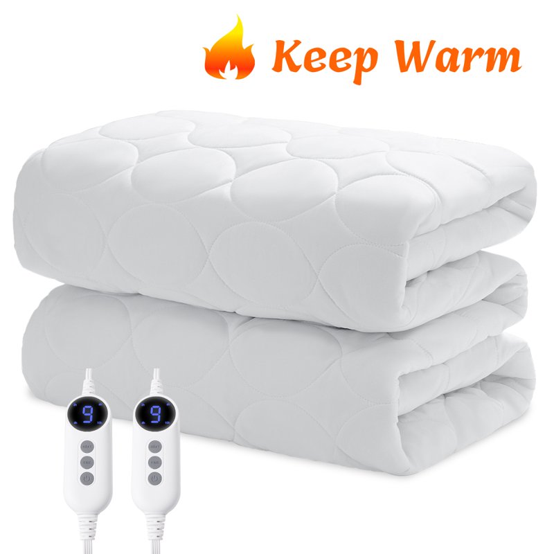JUSTLET Heated Mattress Pad Queen Size with Dual Control 9 Heated Settings Zone Heating Electric Mattress Pad Auto Shut Off 2-10 Hours Machine Washable White