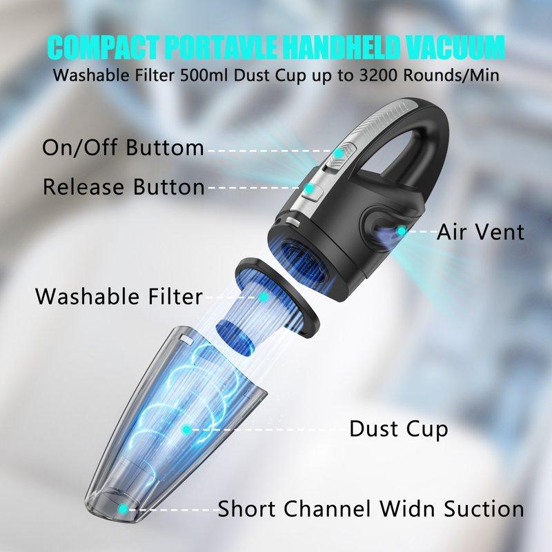 Juyafio Cordless Handheld Vacuum With 10000PA Powerful Suction Portable Rechargeable Car Vacuum Cleaner For Car Home