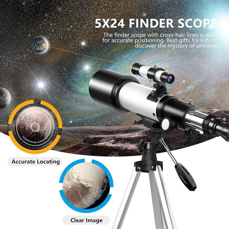 Juyafio Telescope 70mm Aperture Telescopes For Astronomy 16X-120X Magnification Telescopes For Kids Adults Portable Refractor Telescope With Adapter And Tripod