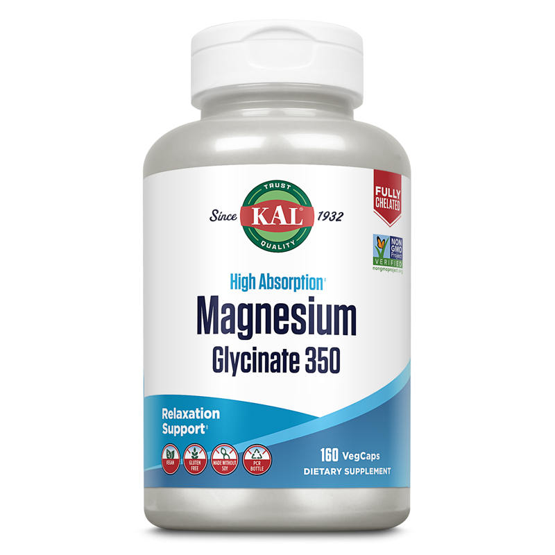 KAL Magnesium Glycinate High Absorption Healthy Relaxation Muscle Function & Bone Support New & Improved 160 VegCaps
