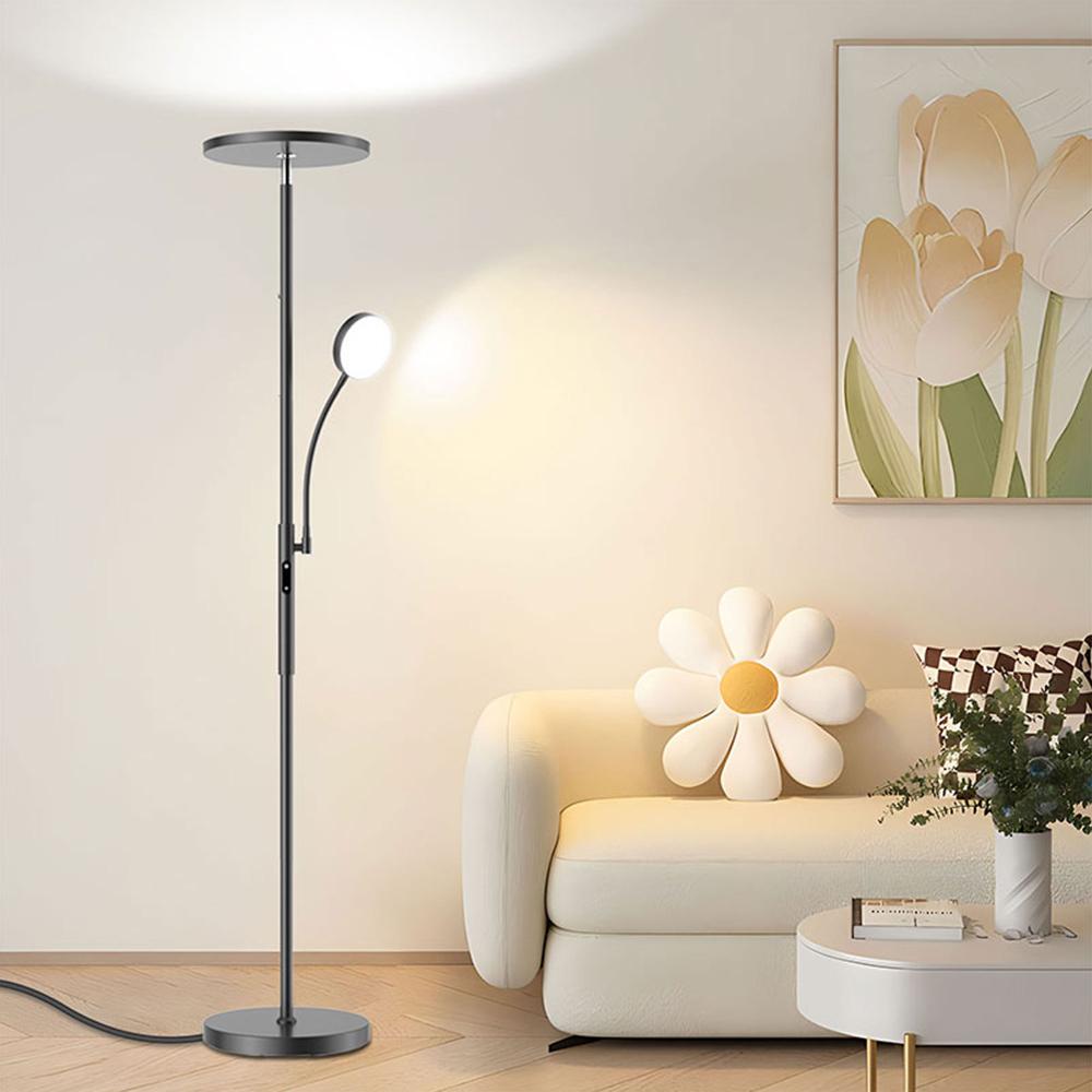 Kapwan Floor Lamps For Living Room LED Torchiere Floor Lamp With Reading Light 3 Colors Temperature Dimmable Standing Lamps With Remote Touch Control (Modern Black) ﻿