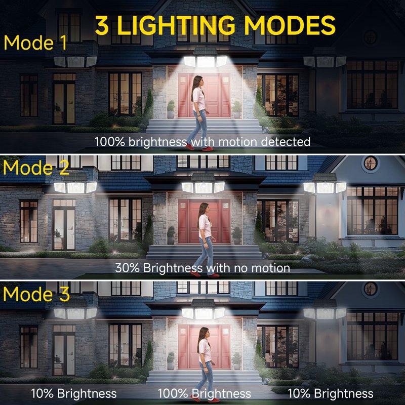 Kapwan Solar Lights Outdoor Waterproof 156LED 2500LM Motion Sensor Security Lights Solar Powered Outdoor Lights 3 Modes For Yard Garage Patio
