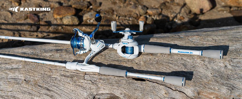 KastKing White Fishing Rod And Reel Combo IM6 Graphite 2Pc Blanks Stainless Steel Guides With Ceramic Rings