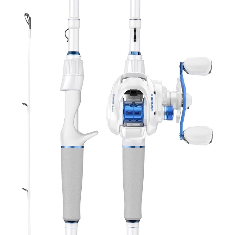 KastKing White Fishing Rod and Reel Combo IM6 Graphite 2Pc Blanks Stainless Steel Guides with Ceramic Rings