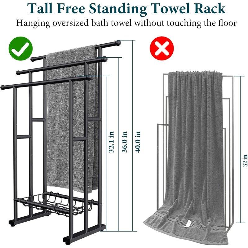 Kayfia 40" H Free Standing Towel Rack 3 Tier Alloy Steel Towel Rack Stand With Basket