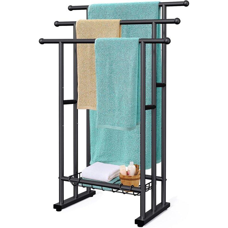 Kayfia 40" H Free Standing Towel Rack 3 Tier Alloy Steel Towel Rack Stand with Basket