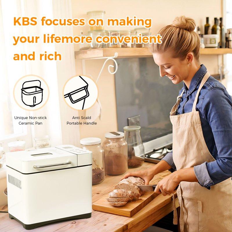 KBS 19-in-1 2LB Bread Maker Machine With Dual Heaters& Auto Nut Dispenser Ceramic Pan With 2 Kneading Paddle 15 Hour Delay Timer&1 Hour Keep Warm Model#013A