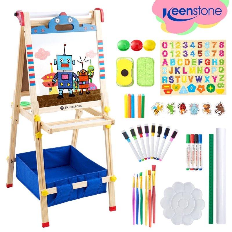 Keenstone Robot Art Easel for Kids Learning-Toy for 3 4 5 6 7 8 Years Old Boy&Girls Wooden Chalkboard&Magnetic Whiteboard&Painting Paper Stand Gift&Art Supplies for Toddler