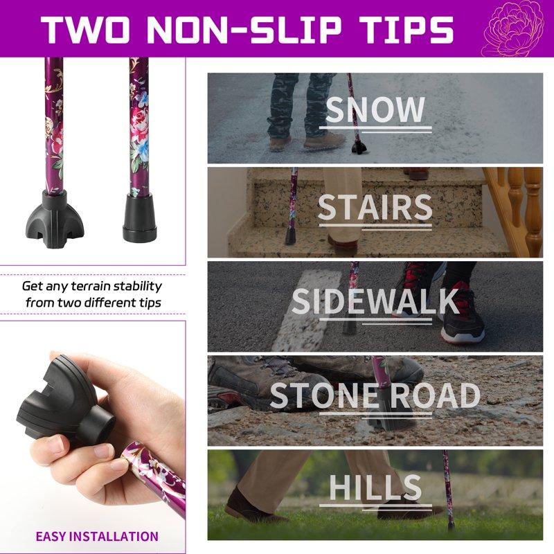 KEKOY Walking Cane For Women 34" To 37" Height Adjustable Walking Stick Portable T-Handle Folding Cane With 2 Replaceable Cane Tips Mobility & Daily Living Aids